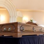 funeral and mourning concept - coffin at orthodox church funeral and mourning concept - coffin at orthodox church